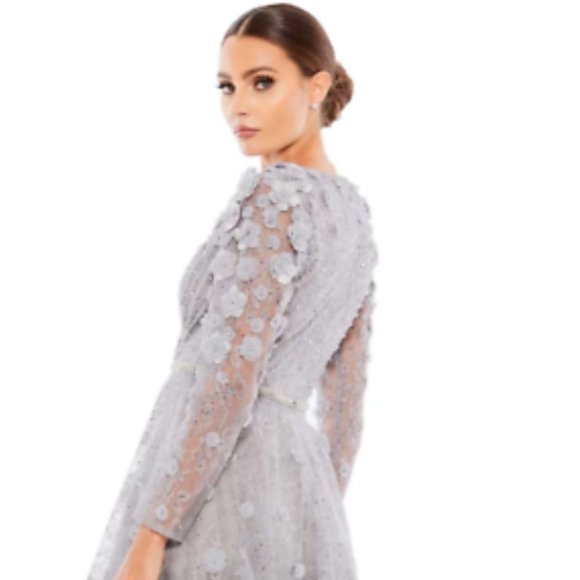 MAC DUGGAL 67387 FLORAL EMBELLISHED LACE A-LINE COCKTAIL STERLING DRESS sz 4 - Picture 5 of 7